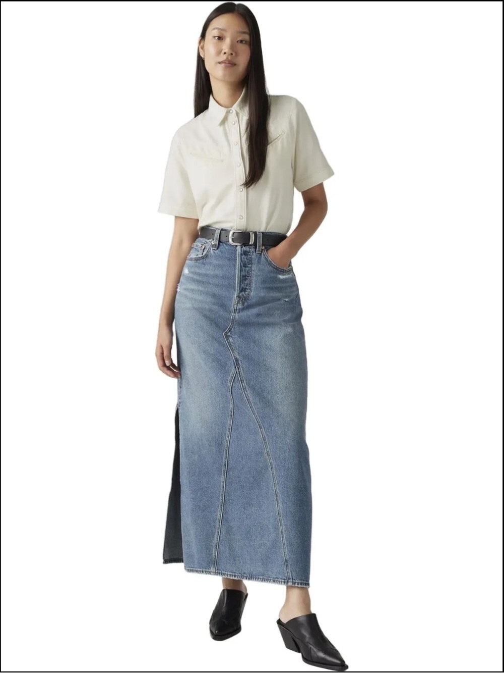 LEVI’S Long Icon Skirt in Medium Wash Denim Maxi Skirt Size 24/0 Retail $98